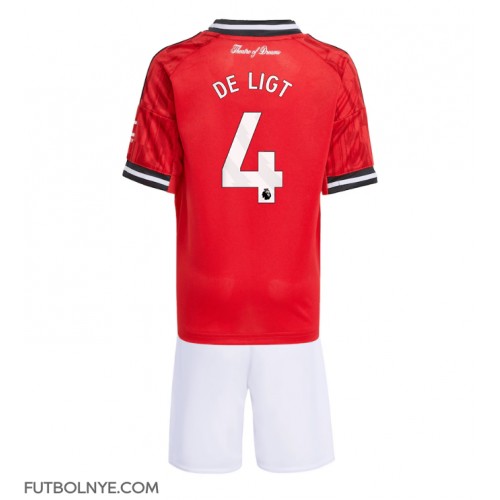 Camiseta Manchester United Matthijs de Ligt #4 Primera Equipación para niños 2025-26 manga corta (+ pantalones cortos)